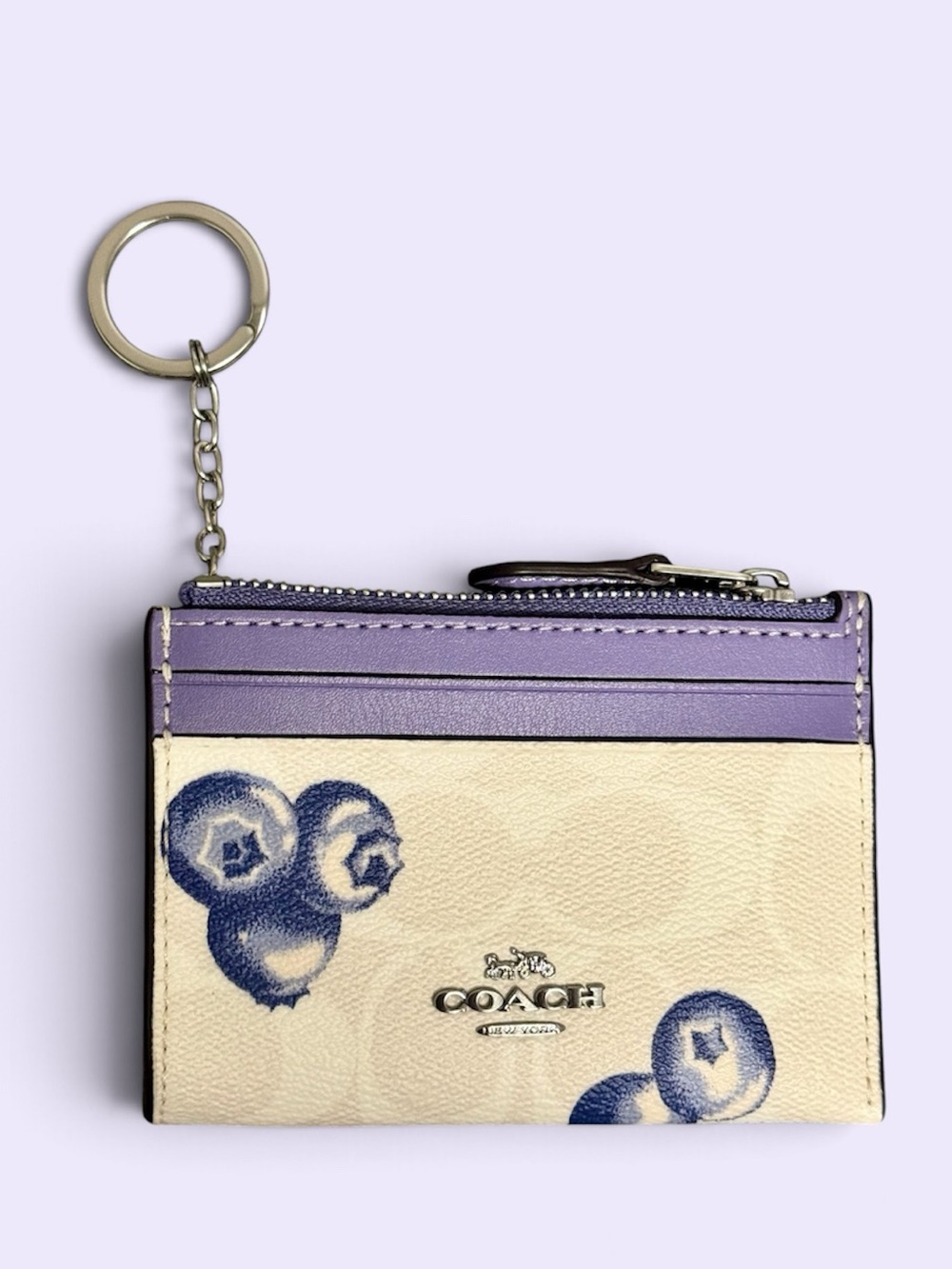 Rare Coach Blueberry Mini Skinny ID Case Wallet CR821 Purple Cream